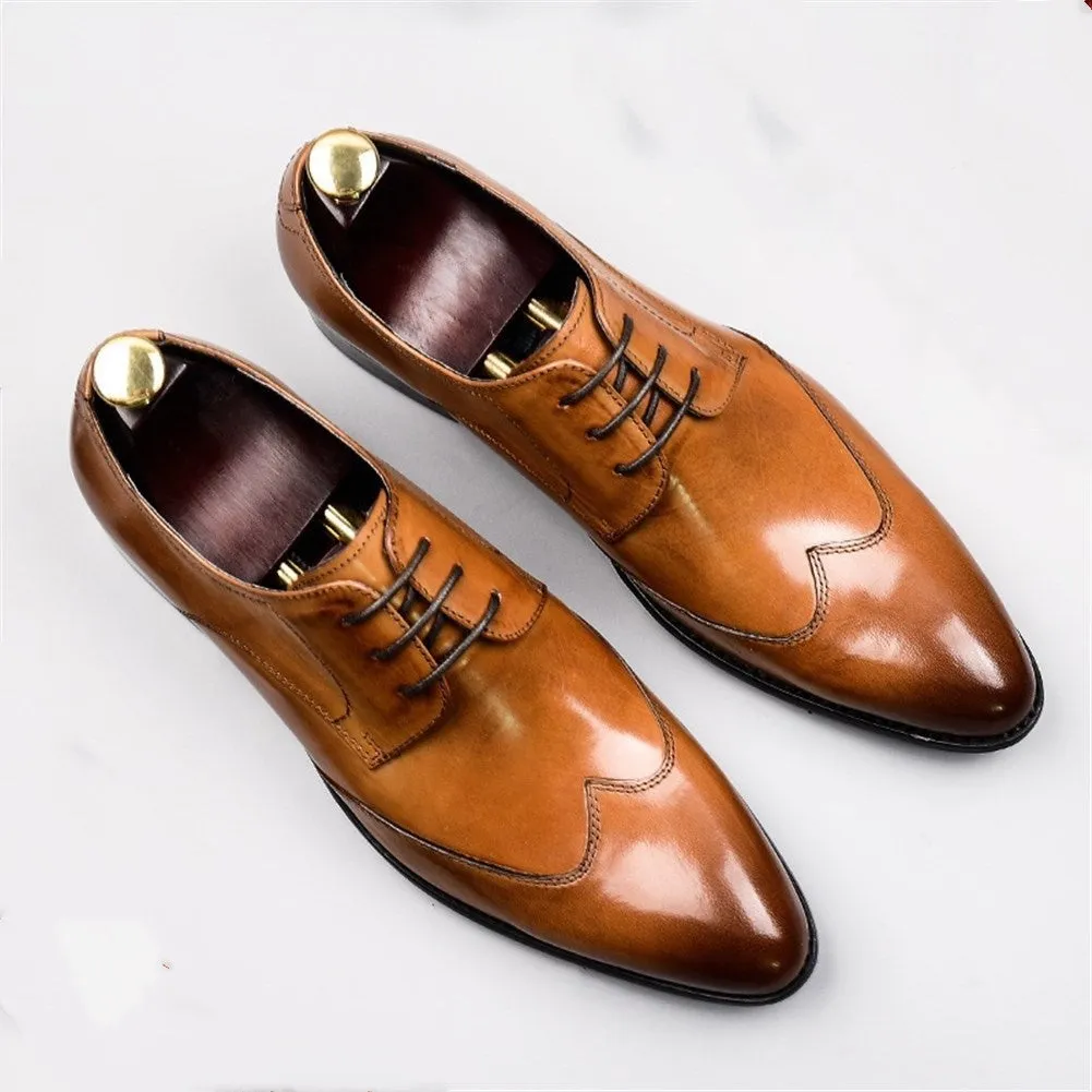 Men Wing Tip Lace Up Pointed Oxford Shoes