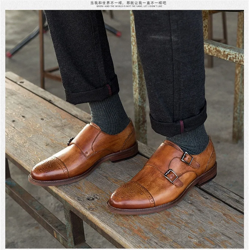 Men WingTip Brogue Monk Strap Shoes