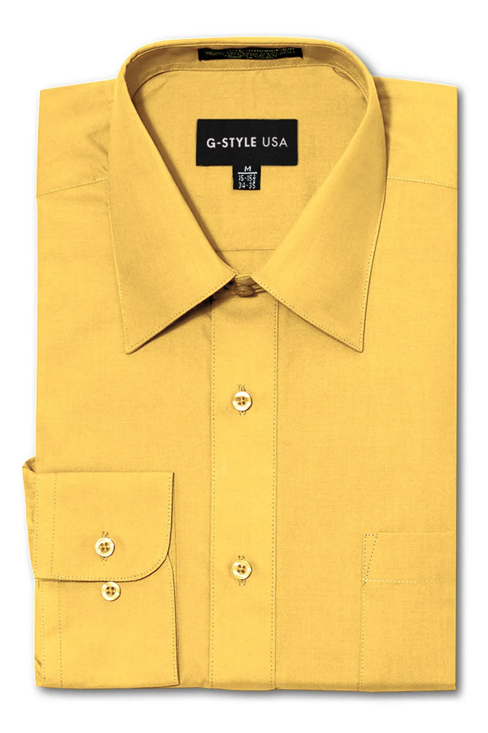 Men's Basic Solid Color Button Up Dress Shirt (Yellow)