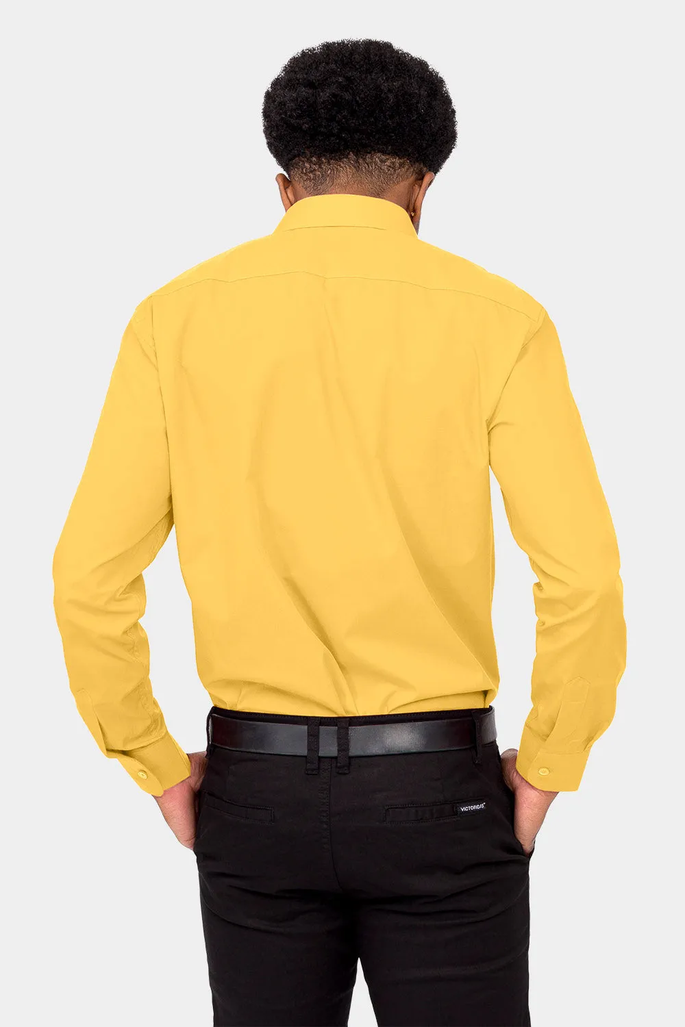 Men's Basic Solid Color Button Up Dress Shirt (Yellow)