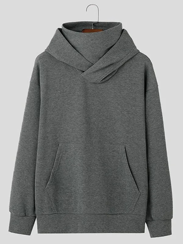 Mens Deconstructed Solid Color Pullover Hoodie SKUK76393