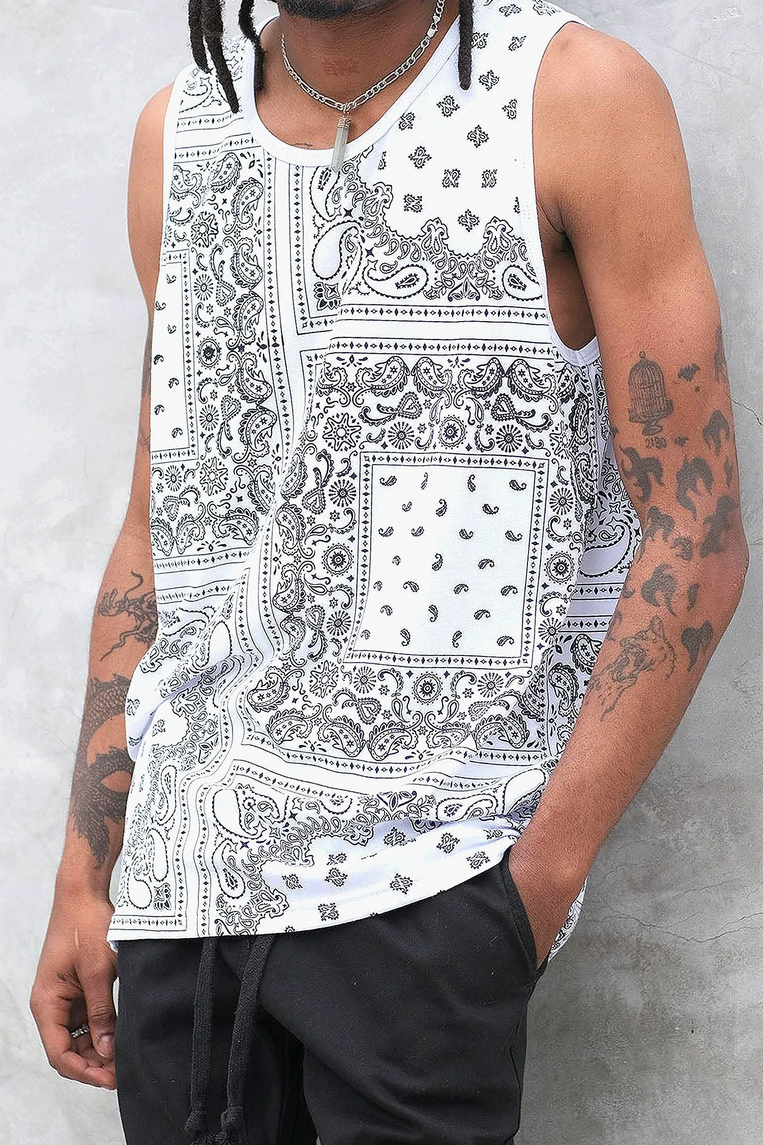 Men's Horizontal Solid Color Bandana Tank Top