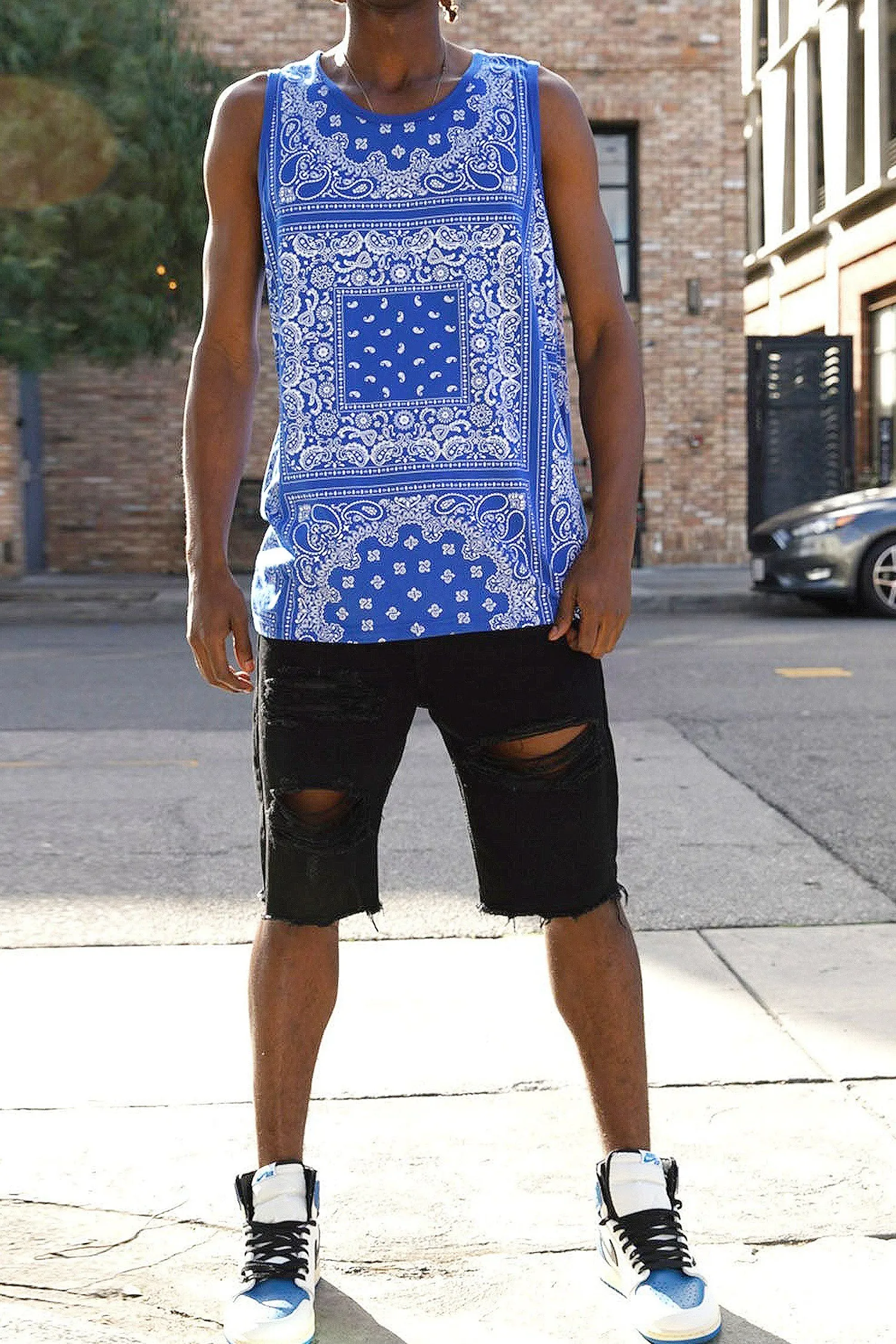 Men's Horizontal Solid Color Bandana Tank Top