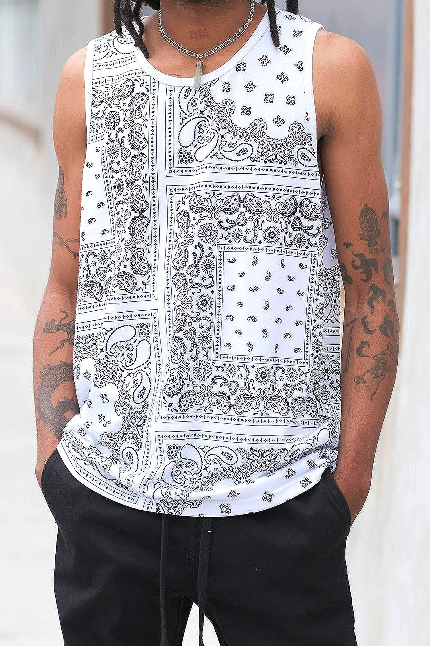 Men's Horizontal Solid Color Bandana Tank Top