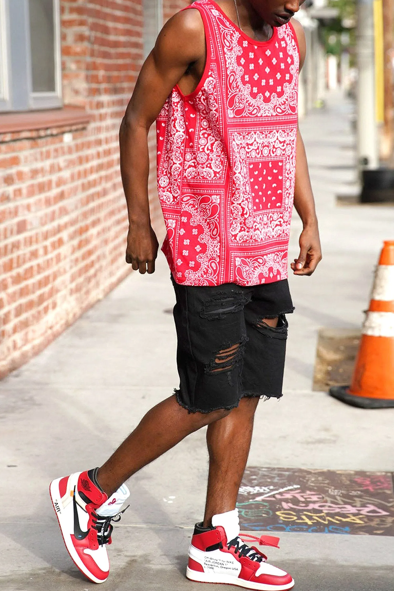 Men's Horizontal Solid Color Bandana Tank Top