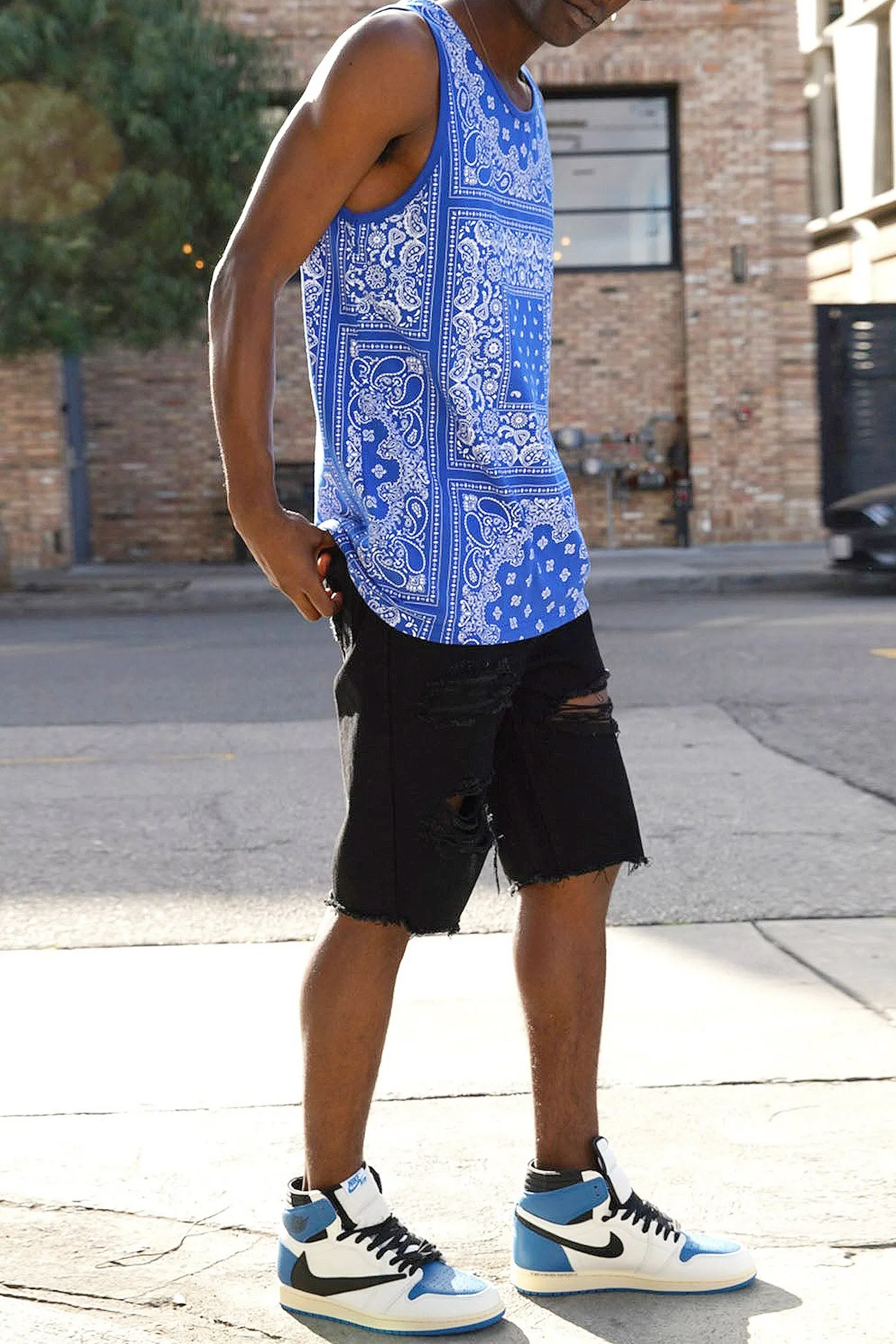 Men's Horizontal Solid Color Bandana Tank Top