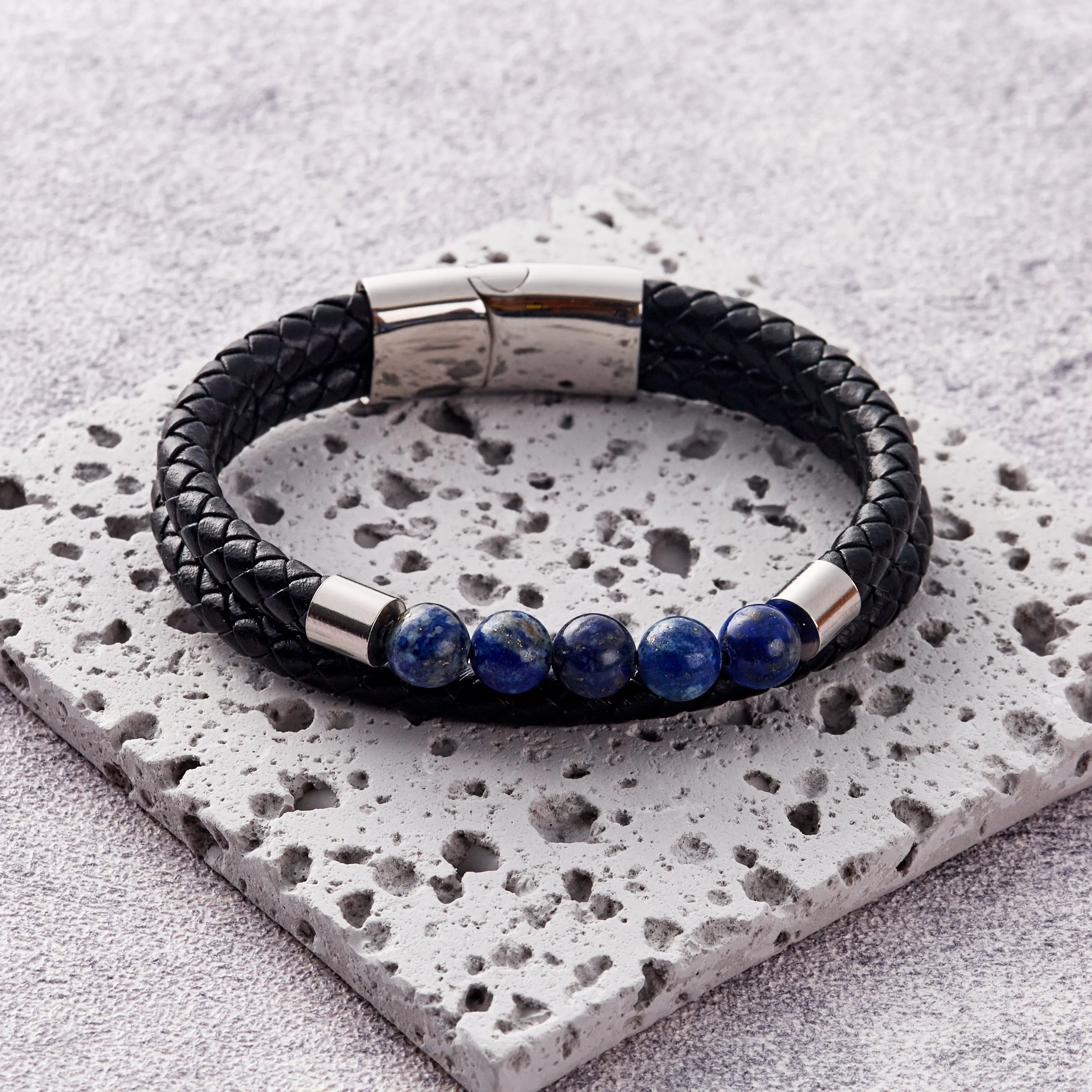 Men's Lapis Genuine Leather Bracelet