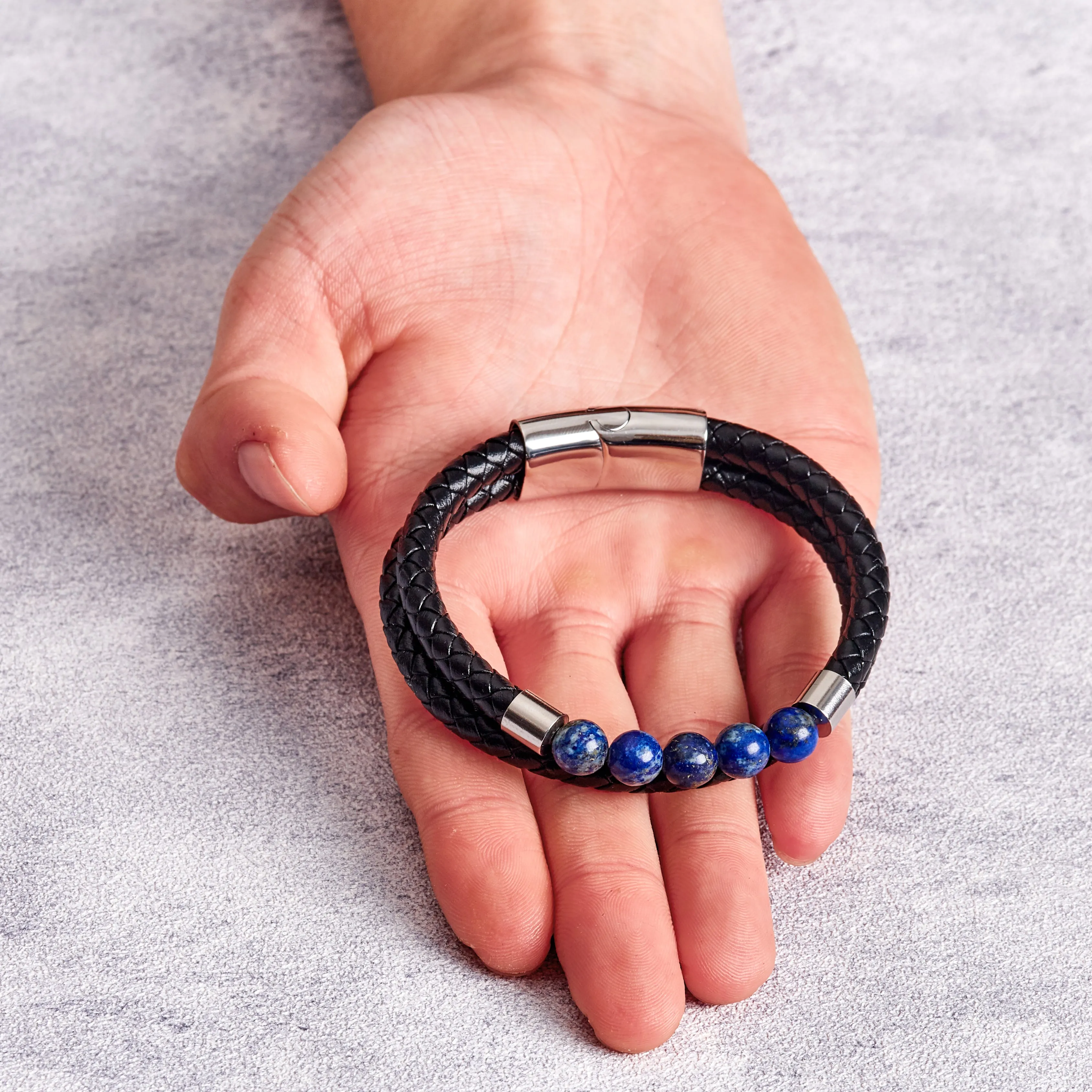 Men's Lapis Genuine Leather Bracelet