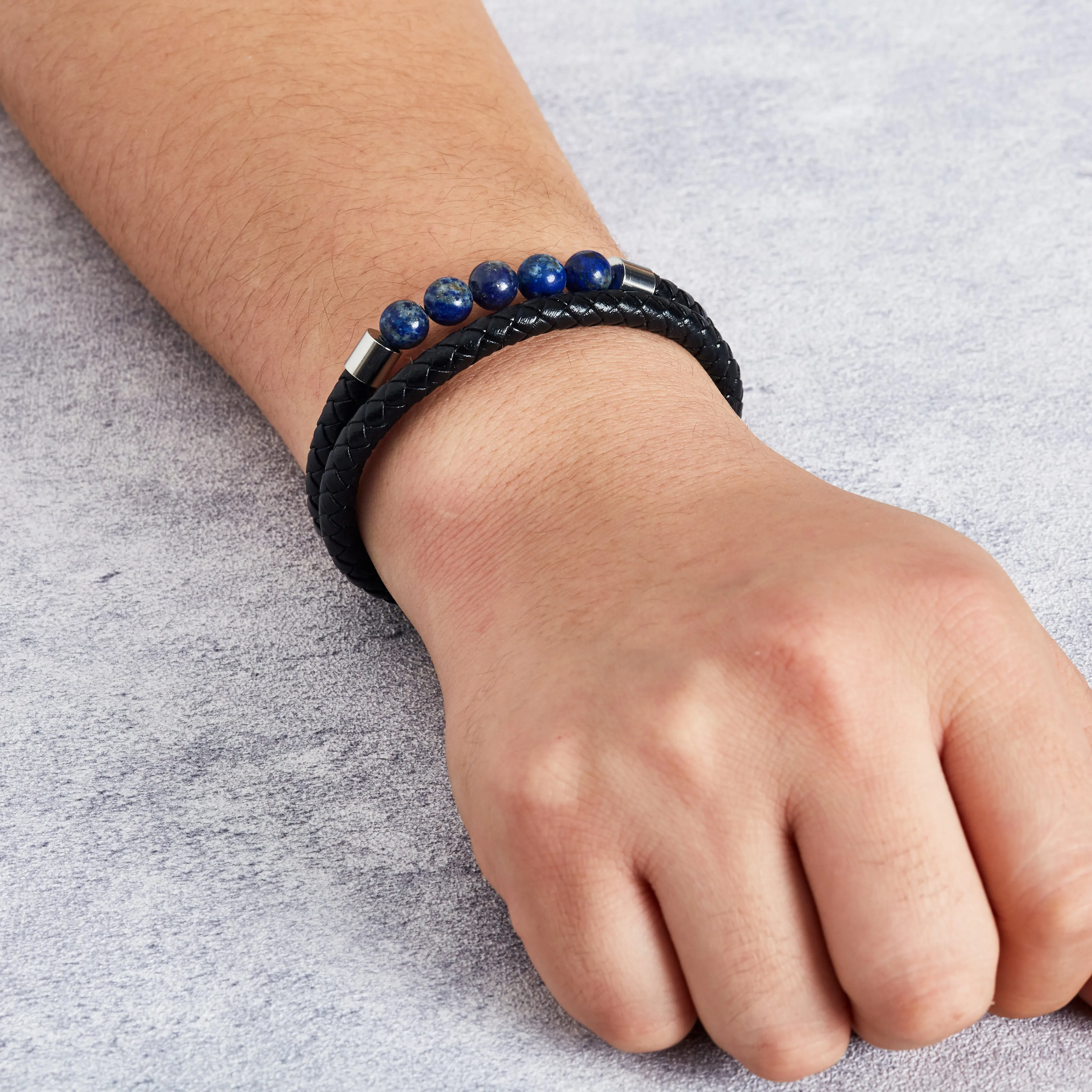 Men's Lapis Genuine Leather Bracelet