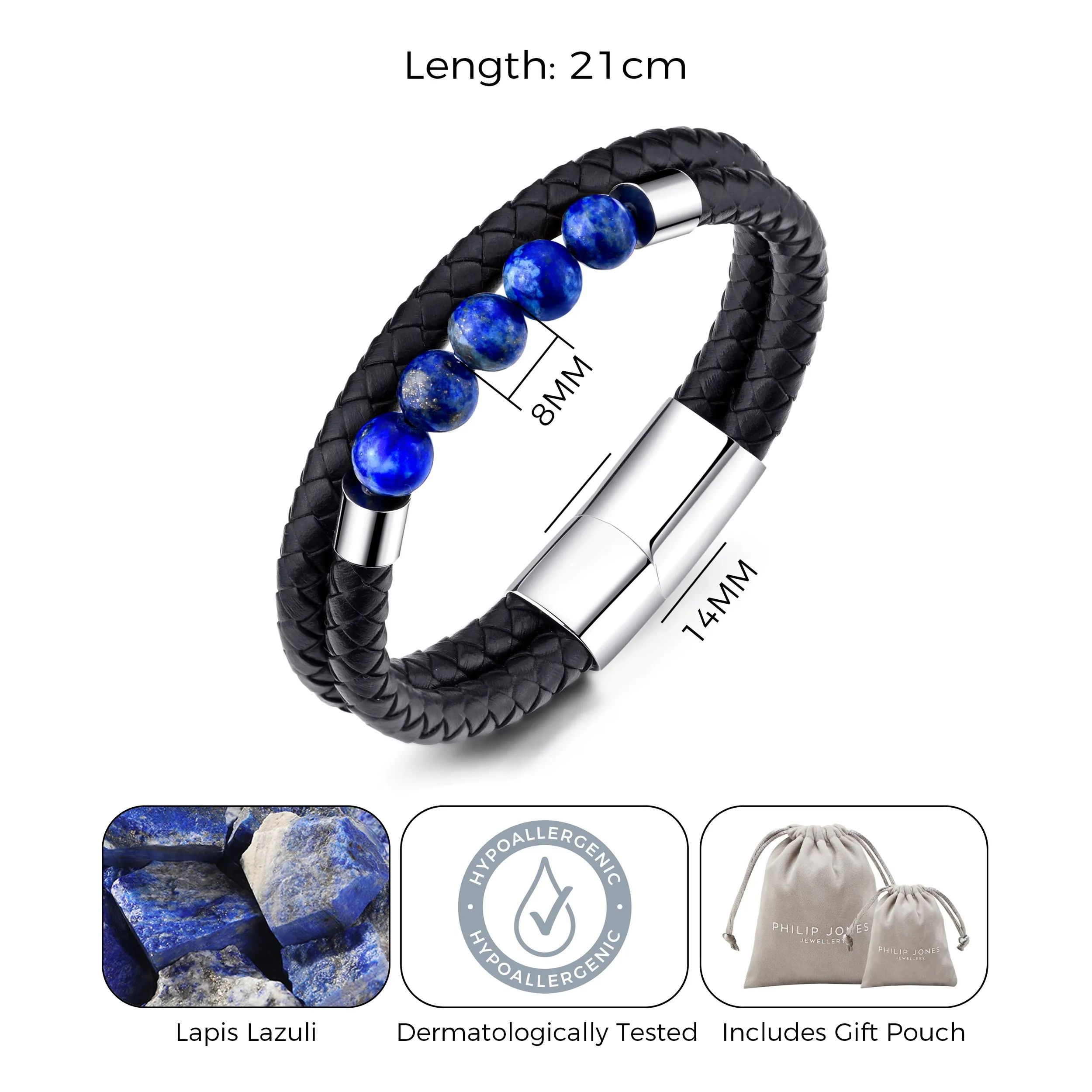 Men's Lapis Genuine Leather Bracelet