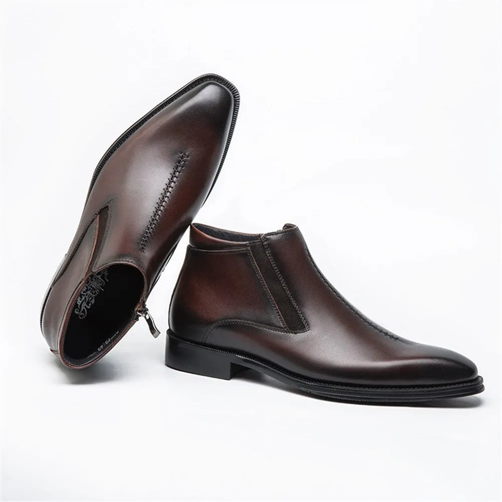 Mens Low Heel Round Toe Ankle Boots