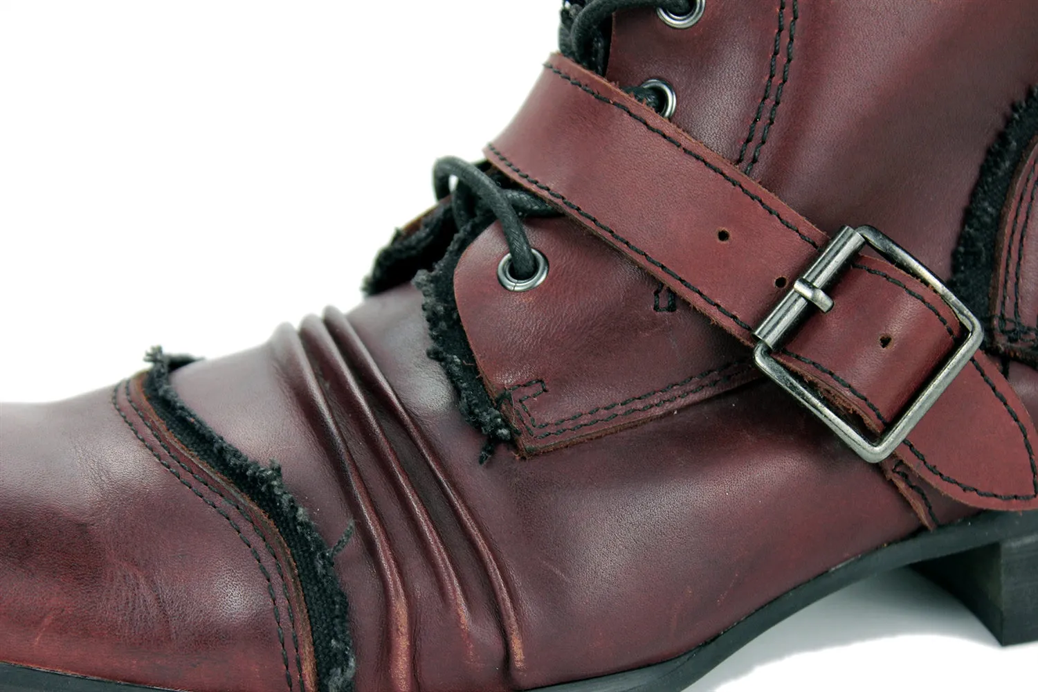 Mens Monk Strap Low Heel Lace Up Boots