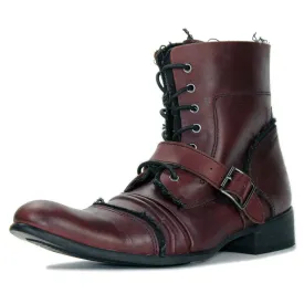 Mens Monk Strap Low Heel Lace Up Boots