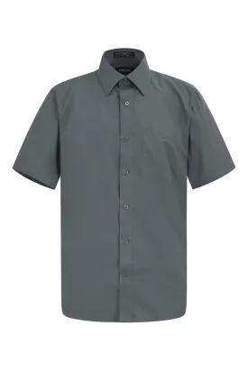 Men's Regular Fit Short Sleeve Solid Color Dress Shirts (Charcoal)