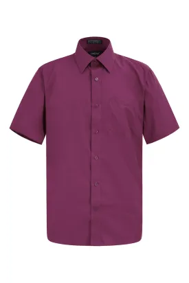 Men's Regular Fit Short Sleeve Solid Color Dress Shirts (Wine)