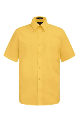 Men's Regular Fit Short Sleeve Solid Color Dress Shirts (Yellow)