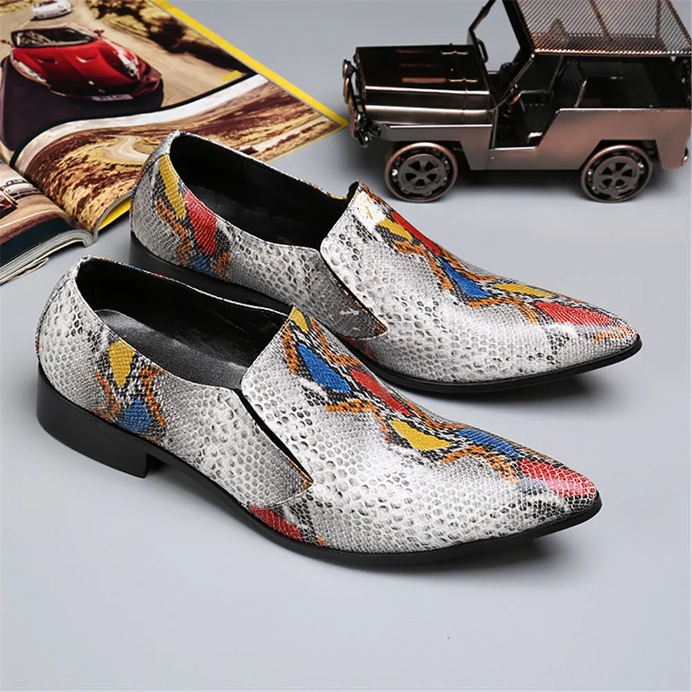 Mens Slip on Pointed Animal Pattern Oxfords