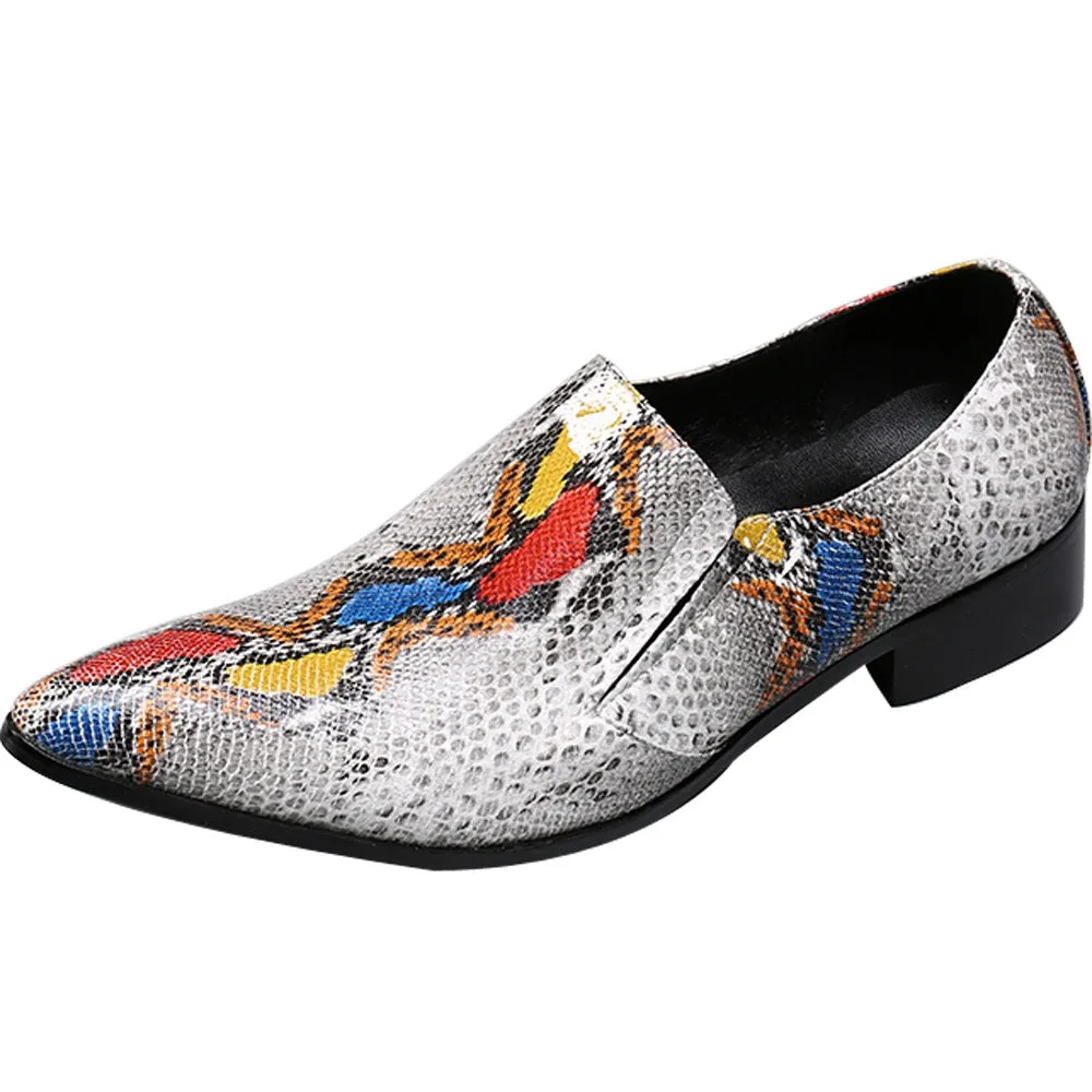 Mens Slip on Pointed Animal Pattern Oxfords