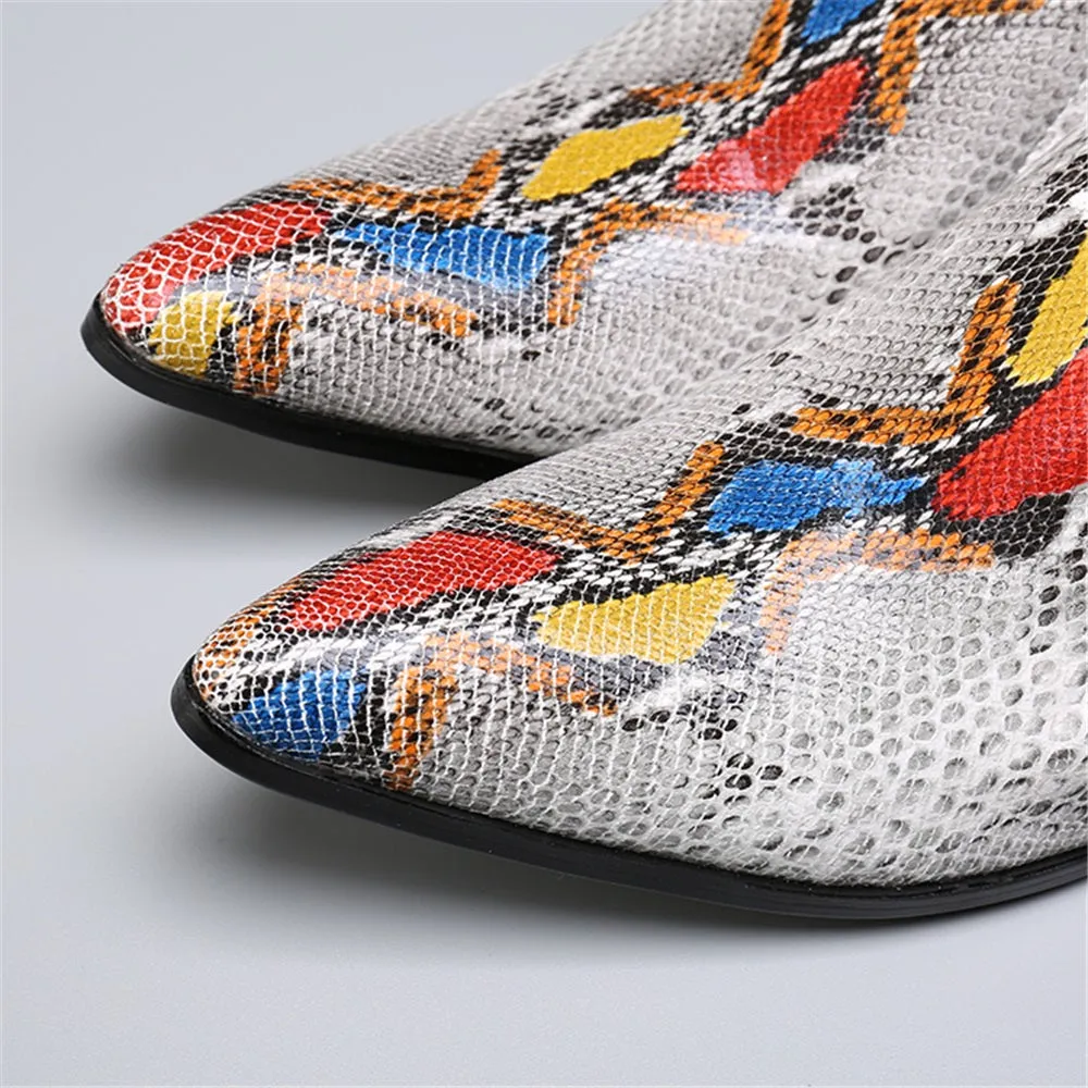 Mens Slip on Pointed Animal Pattern Oxfords