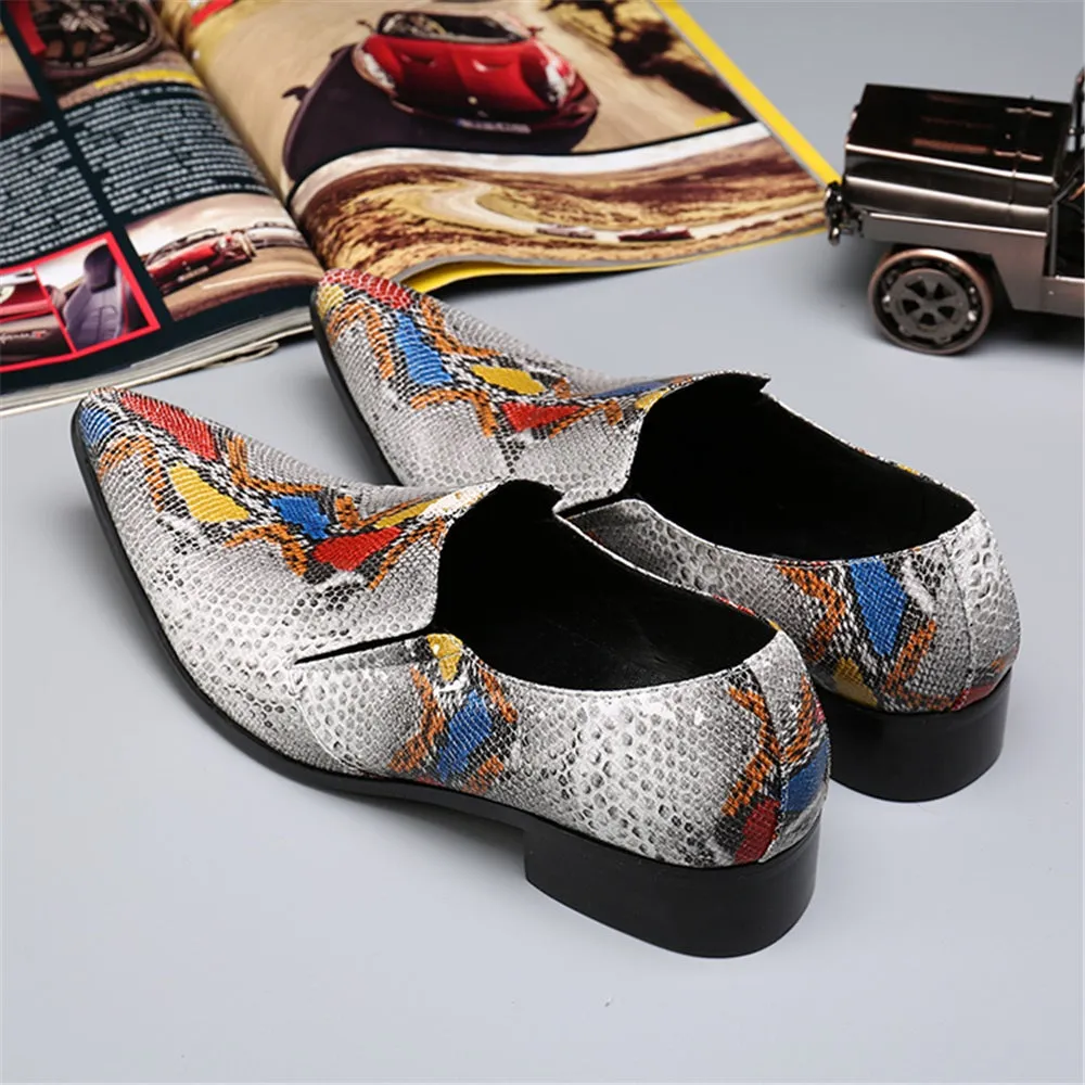 Mens Slip on Pointed Animal Pattern Oxfords