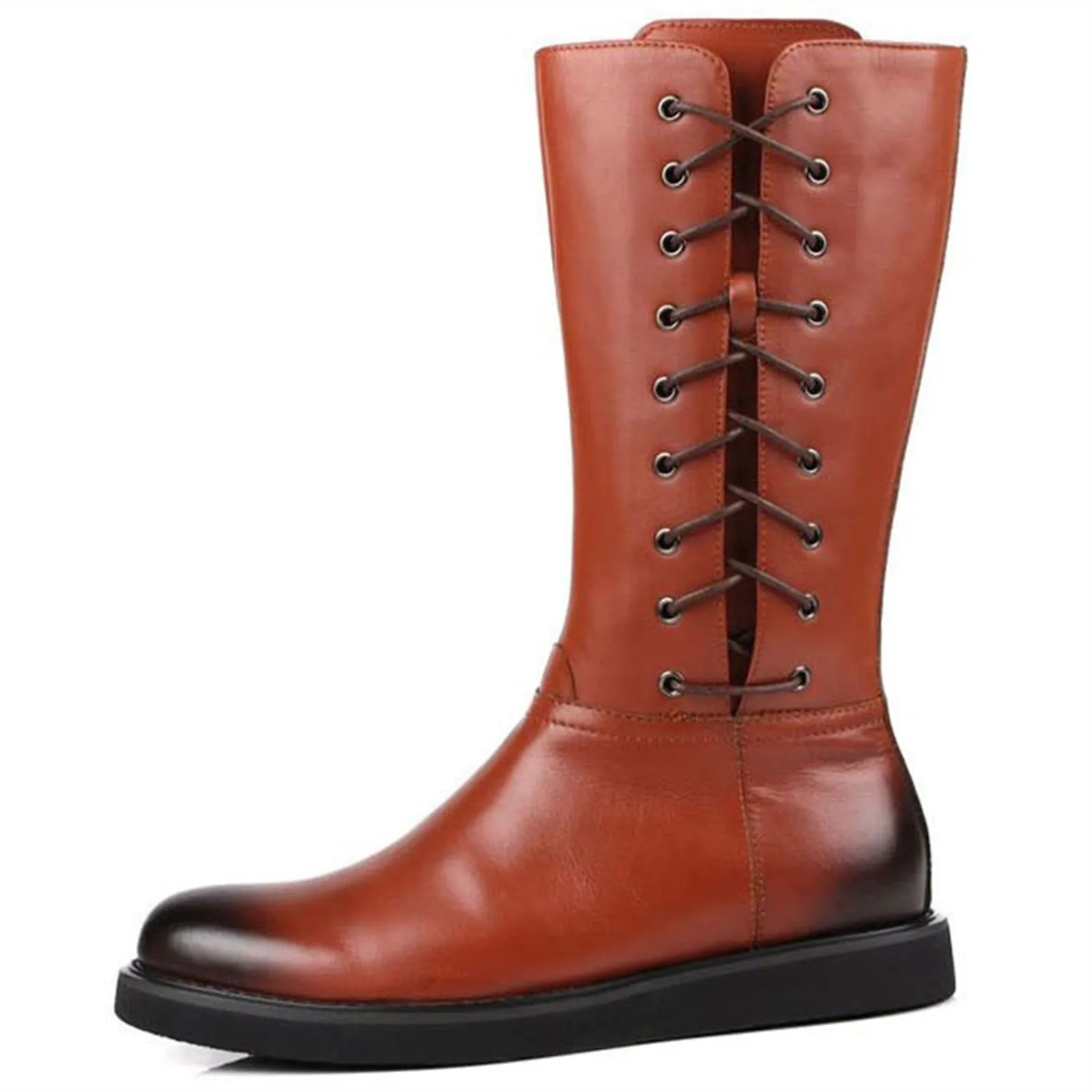 Mens Zip Pull On Knee High Boots