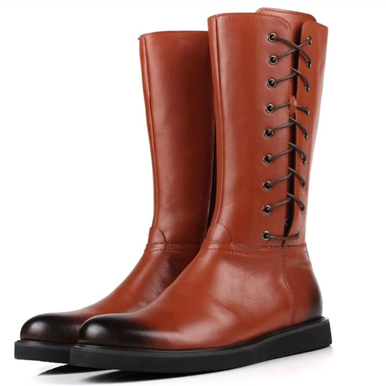 Mens Zip Pull On Knee High Boots