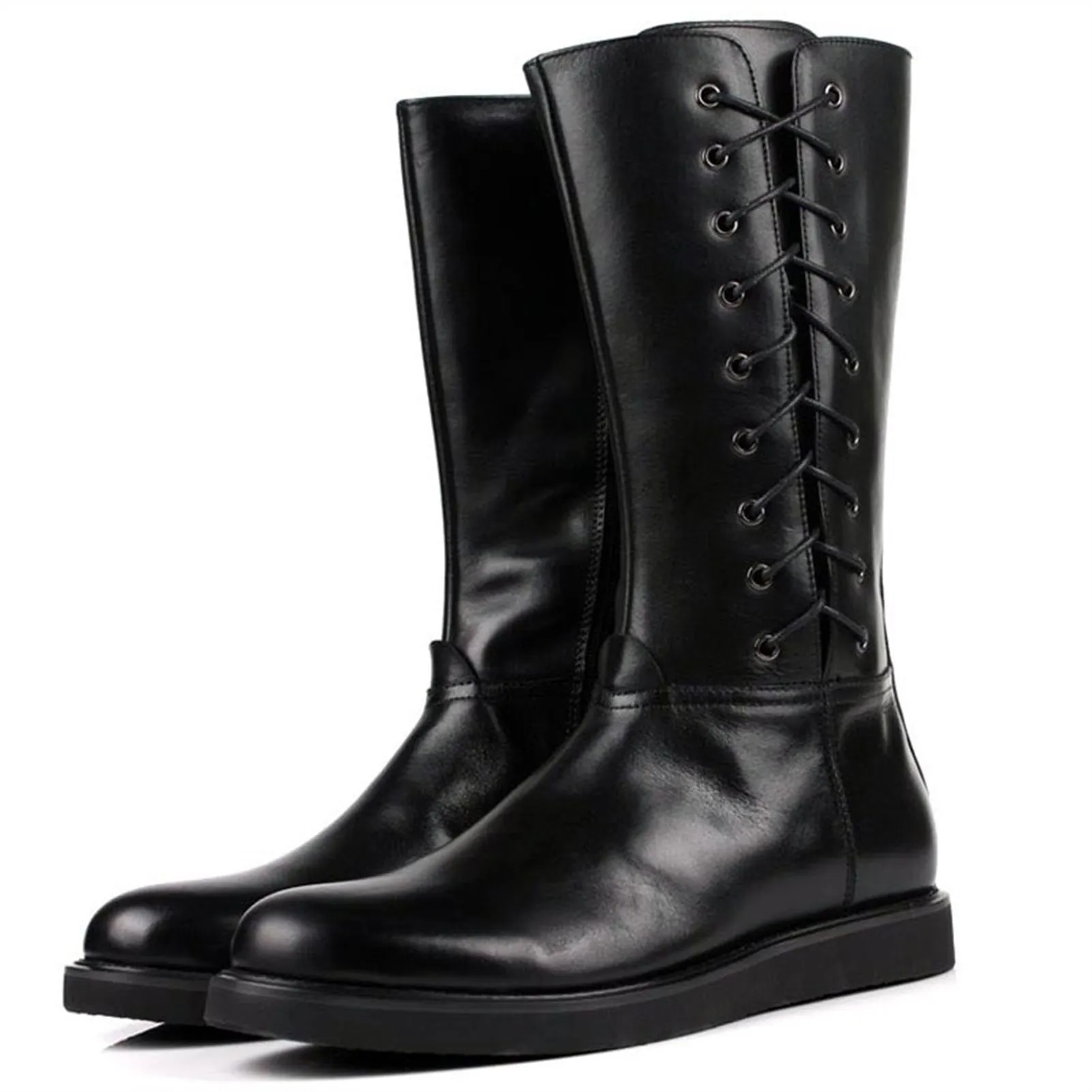 Mens Zip Pull On Knee High Boots