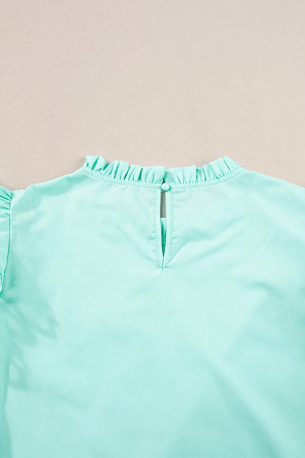 Mint Green Layered Ric Rac Cap Sleeve Frilled Neck Blouse