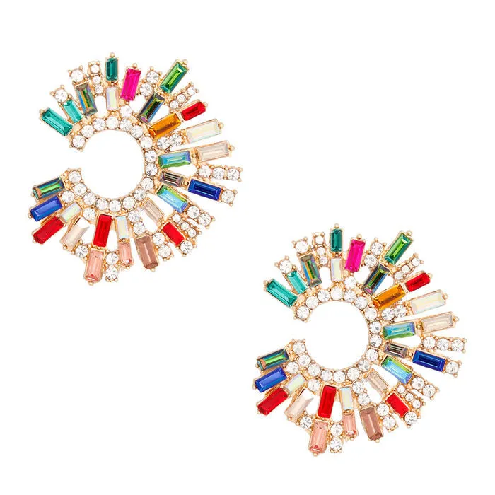 Multi Glass Crystal Round Studs