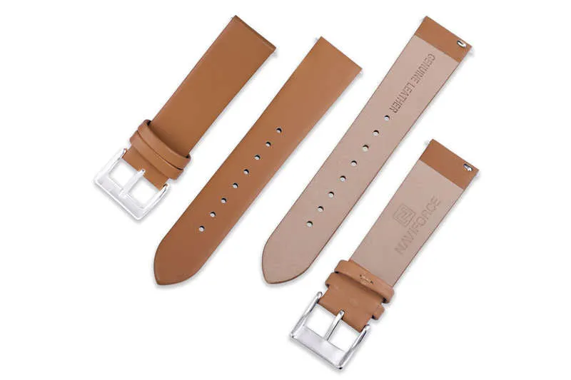 NAVIFORCE Genuine Leather Watch Band Strap 20mm Brown Men Watchband With Buckle Quick Release Replacement Watch Strap G03