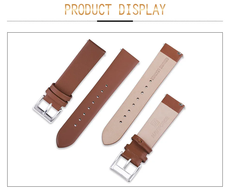 NAVIFORCE Genuine Leather Watch Band Strap 20mm Brown Men Watchband With Buckle Quick Release Replacement Watch Strap G03