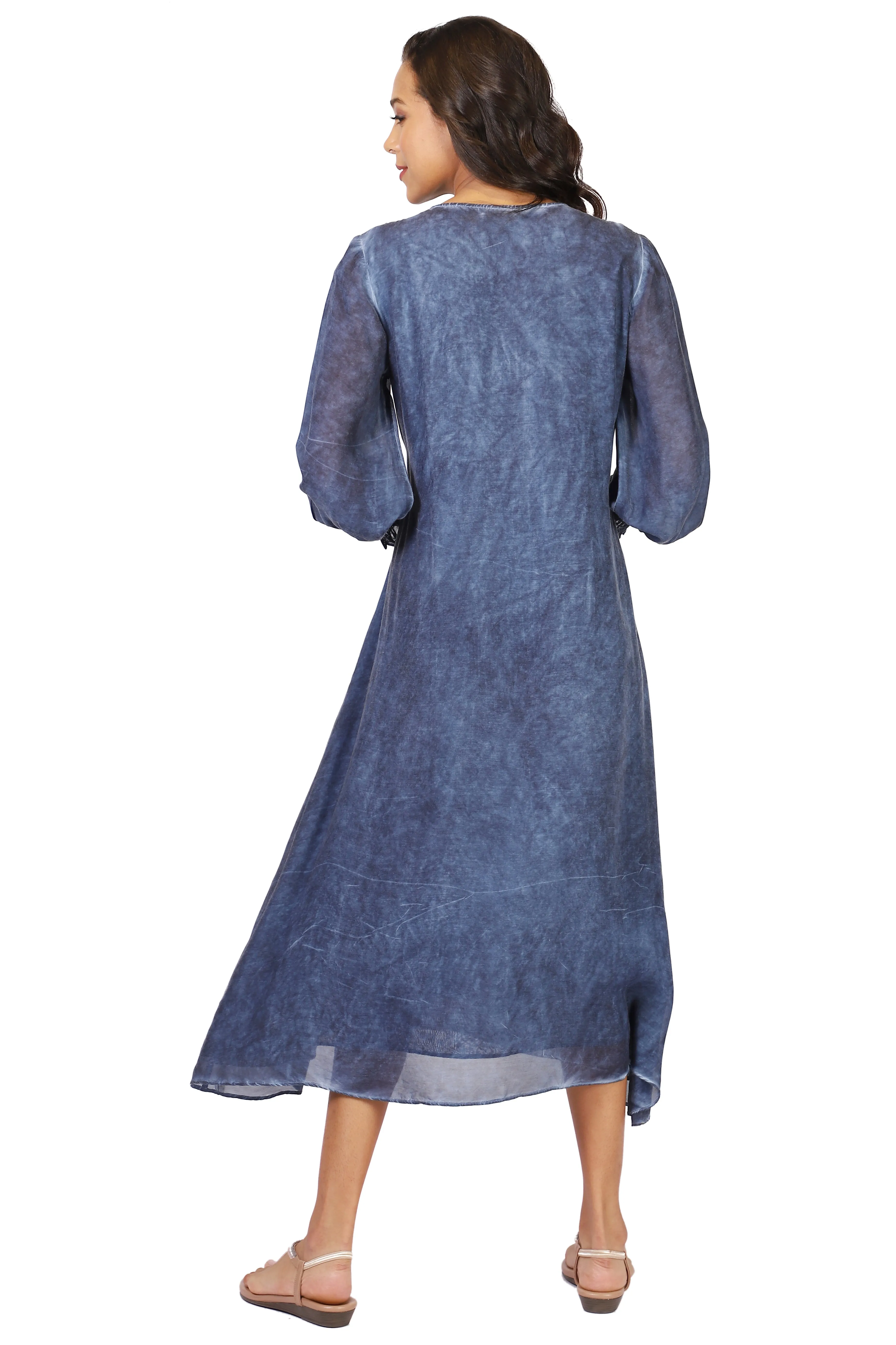 Navy Denim Voile Long Dress