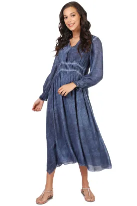 Navy Denim Voile Long Dress