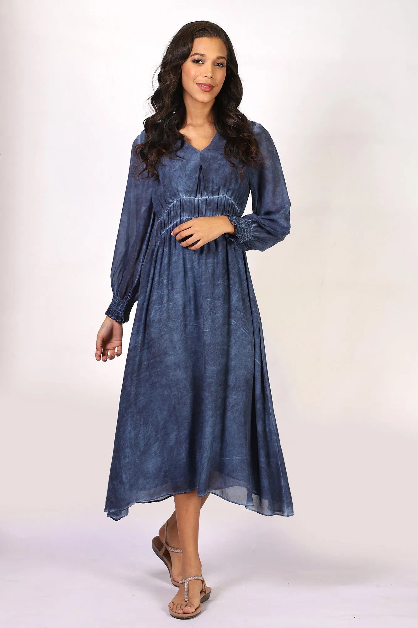 Navy Denim Voile Long Dress