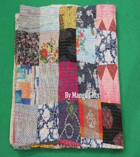 Patchwork Vintage Kantha Quilt Bedspread Queen Size 100%Cotton Indian Bedcover Ralli Throws Wholesale