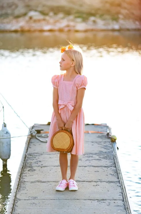 Picnic Dress in Orange Seersucker