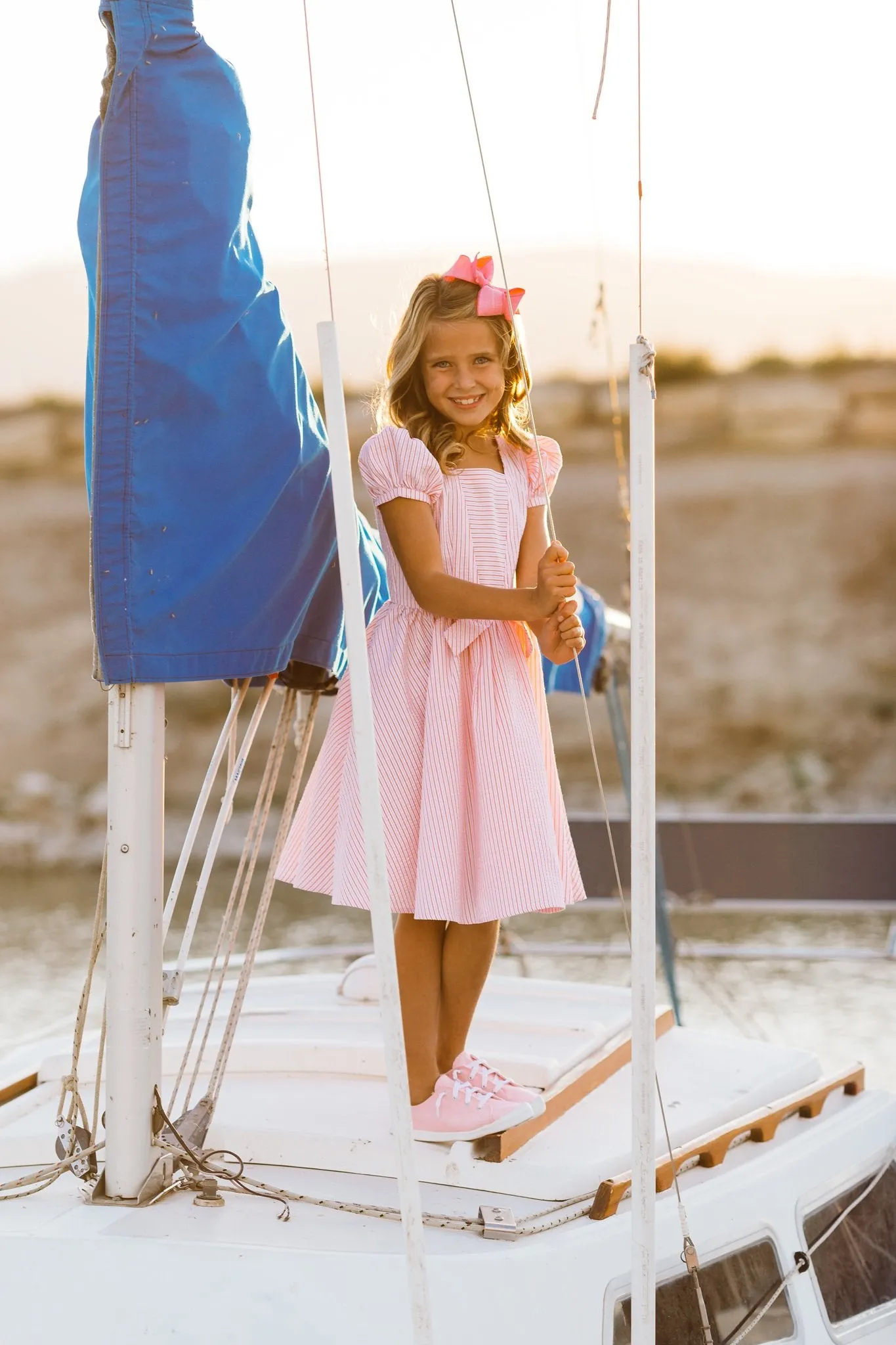 Picnic Dress in Orange Seersucker