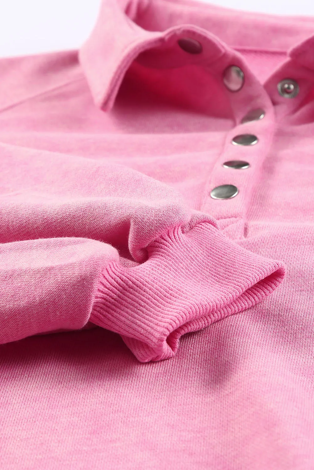 Pink Washed Snap Buttons Lantern Sleeve Pullover Sweatshirt