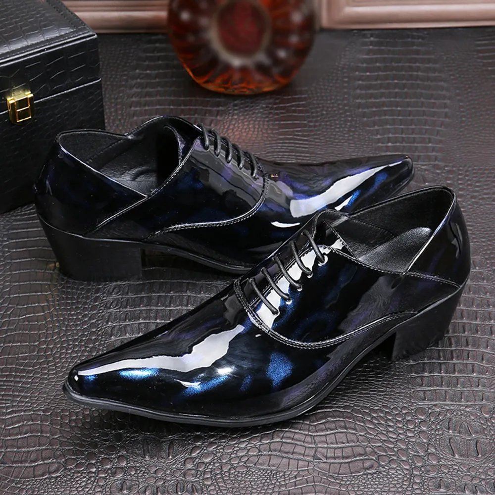 Pointed Patent Lace up 5cm Heel Men Oxfords