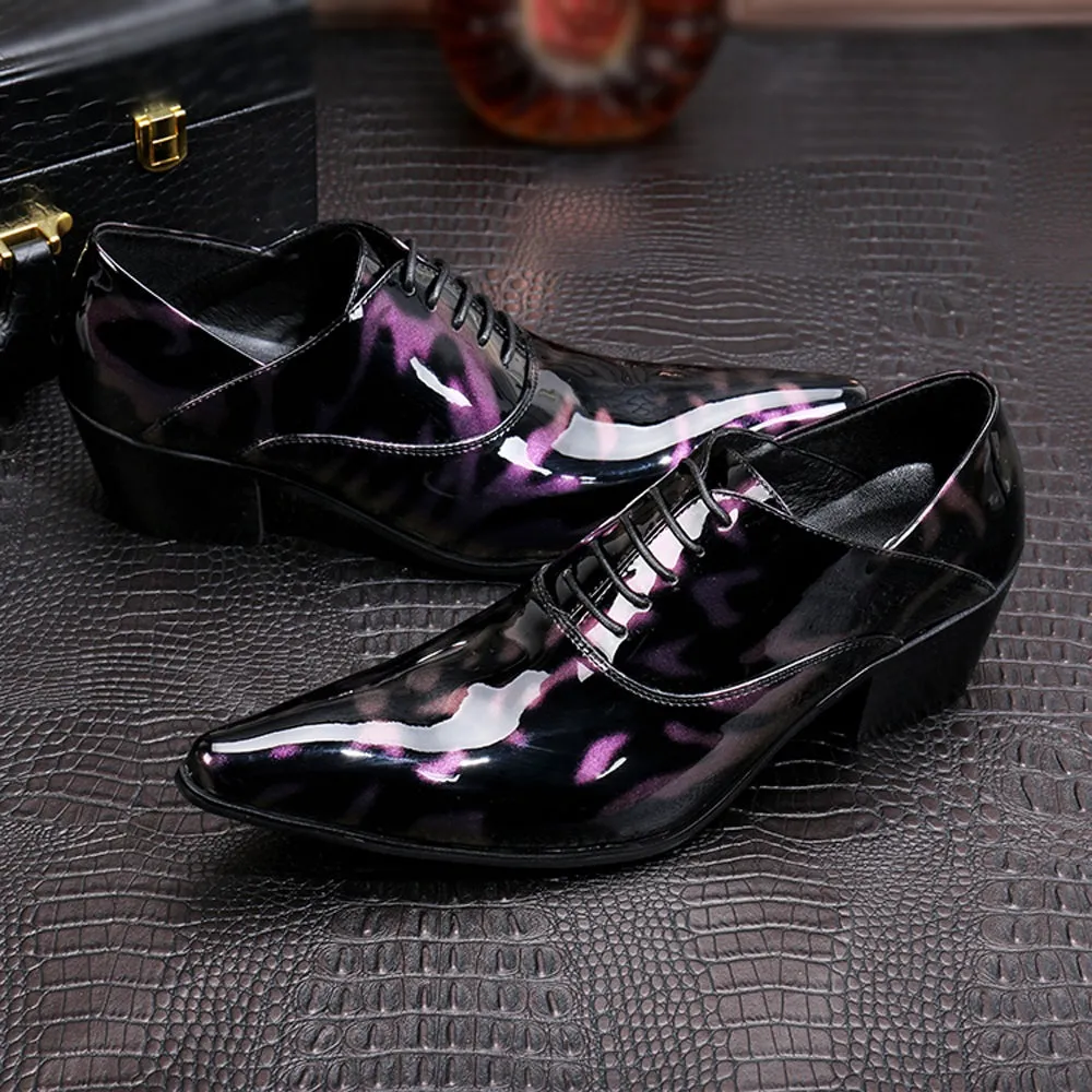 Pointed Patent Lace up 5cm Heel Men Oxfords