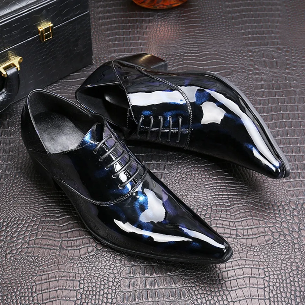 Pointed Patent Lace up 5cm Heel Men Oxfords