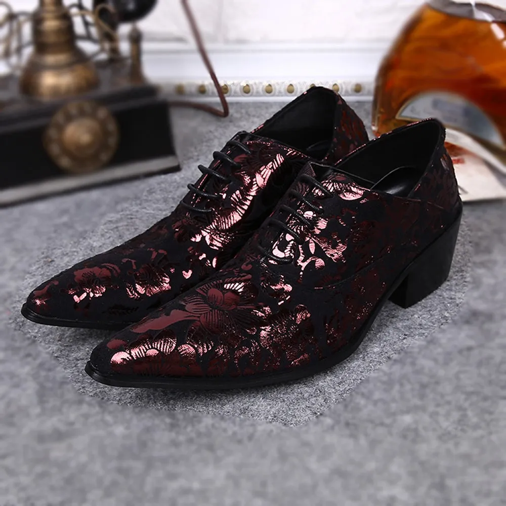 Pointed Printed Low Top Lace up Men Oxford Shoes