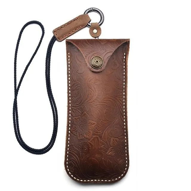 Portable Leather Glasses Hanging Case