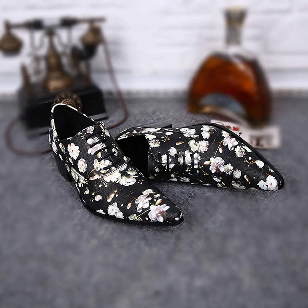 Printed Low Top Pointed Lace up Mens Oxford Shoes