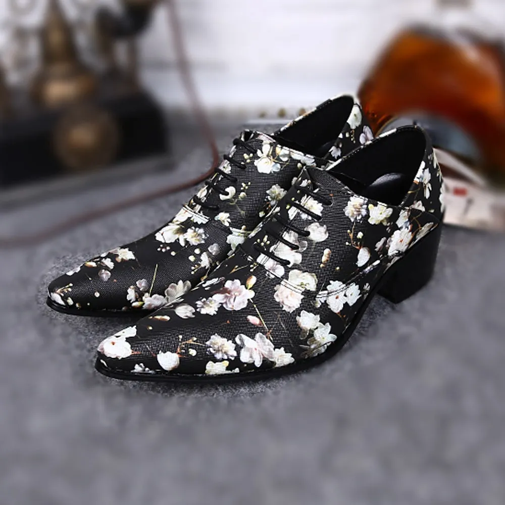 Printed Low Top Pointed Lace up Mens Oxford Shoes