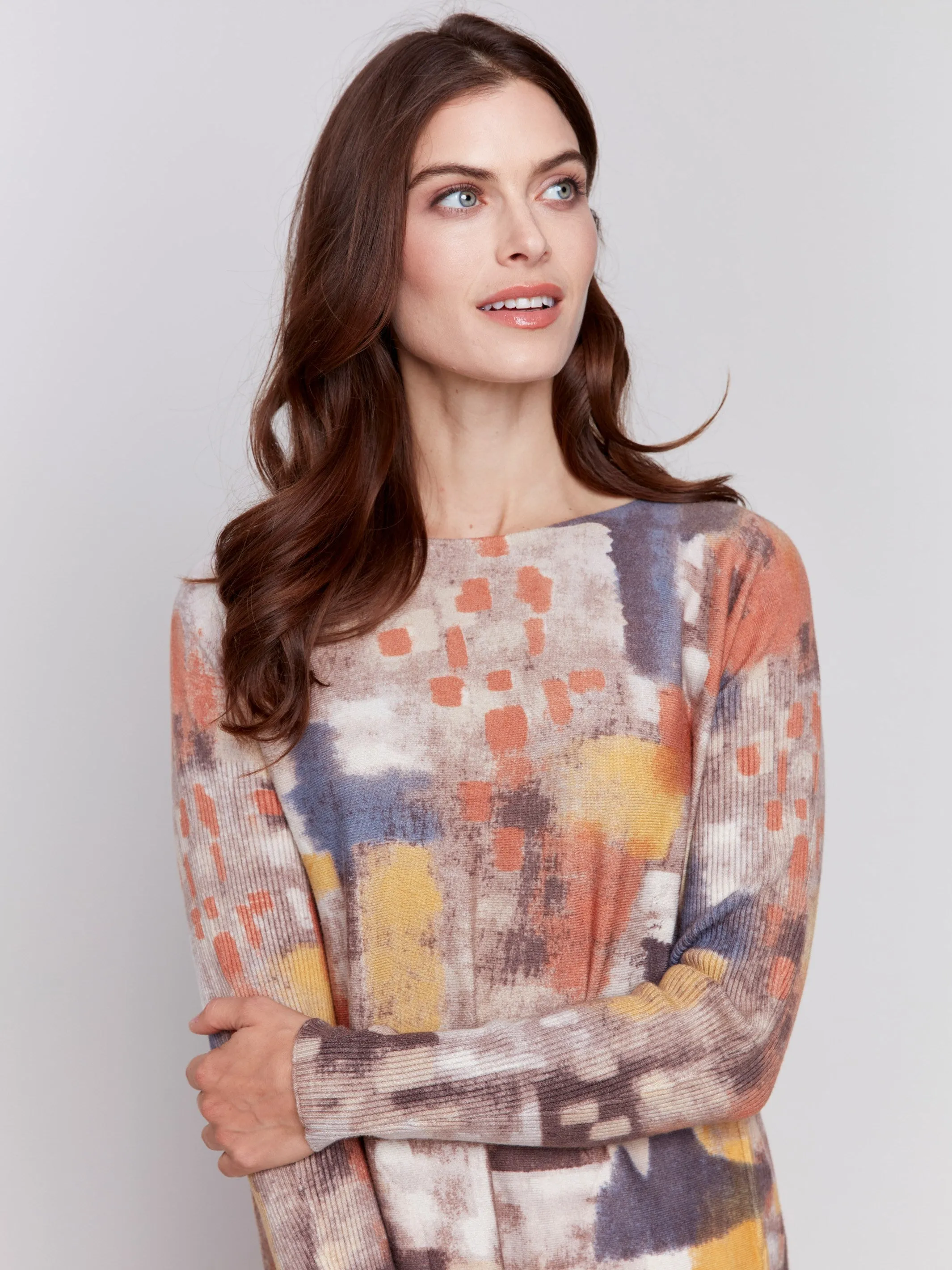 Printed Plush Knit Sweater - Cranberry