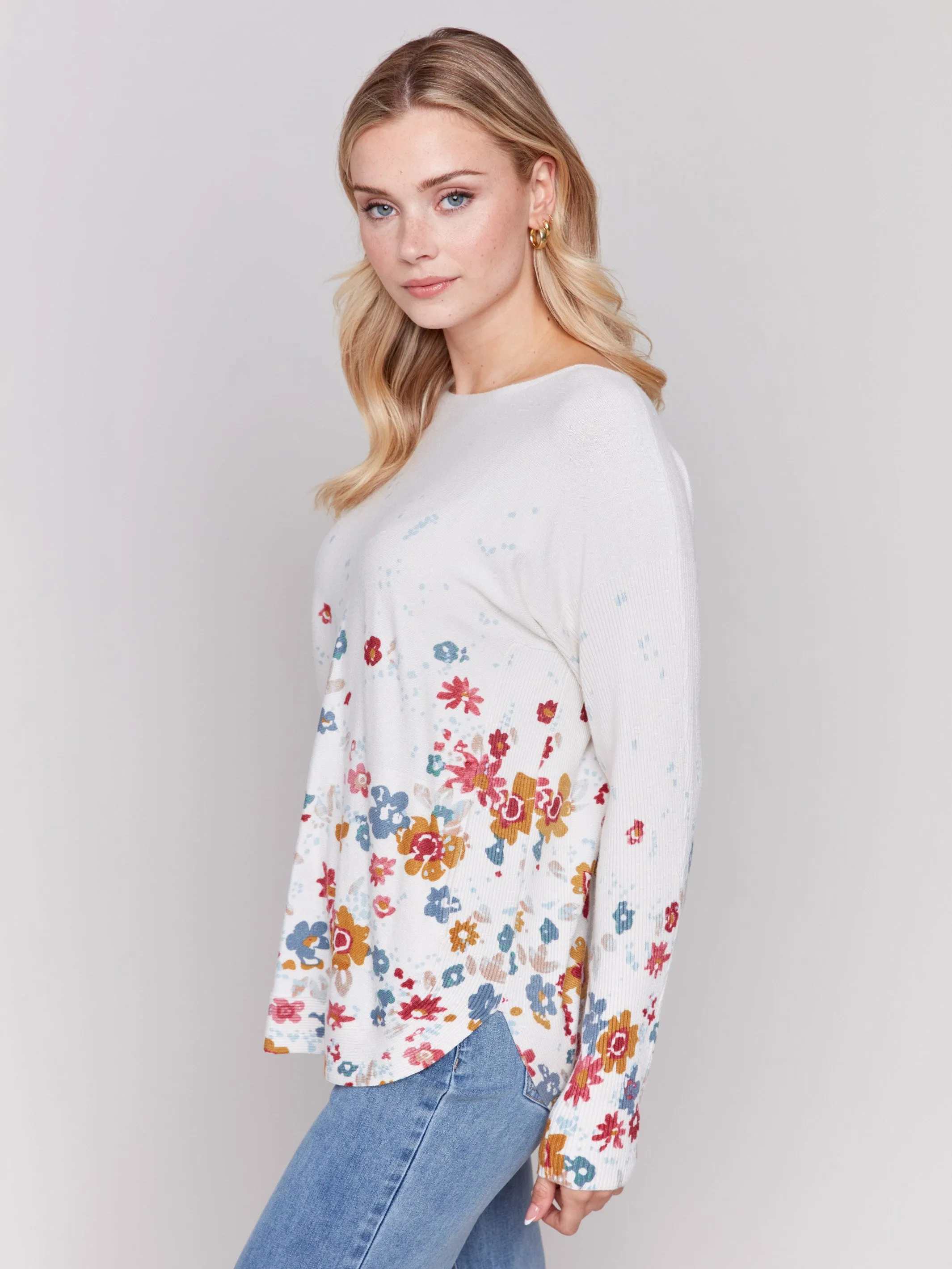 Printed Plush Knit Sweater - Floral