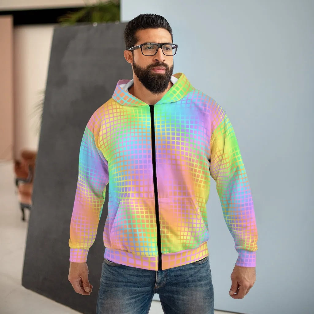 Rainbow Grid Unisex Zip Hoodie