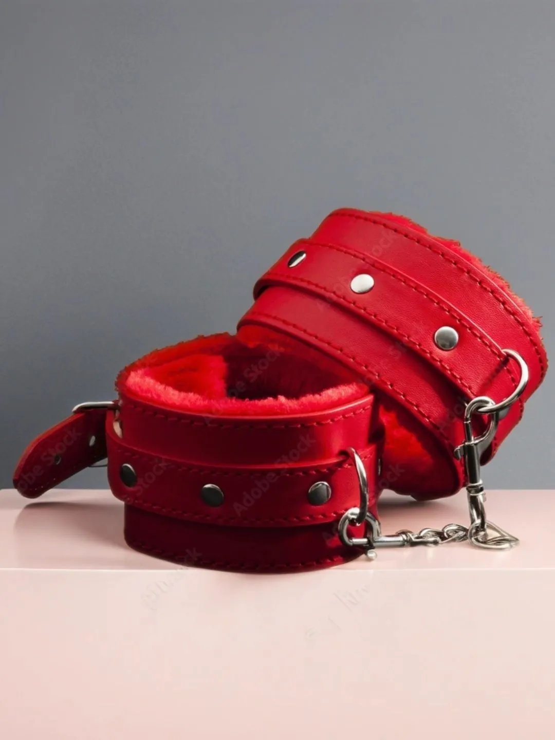 RED BDSM BONDAGE LEATHER HANDCUFFS