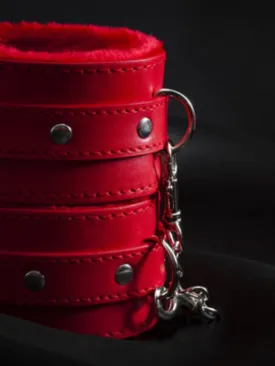 RED BDSM BONDAGE LEATHER HANDCUFFS